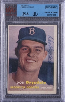 1957 Topps #18 Don Drysdale Signed Rookie Card – BGS/JSA Authentic